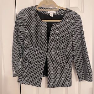 WHBM 3/4 Sleeve Blazer Suit Jacket, Black & White Quatrefoil print, Size 8